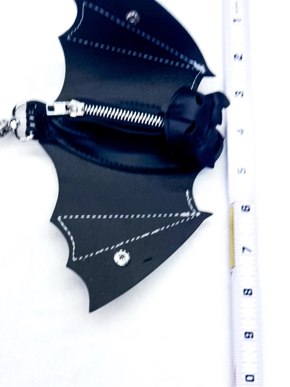 Bat Hidden Compartment Faux Leather Bag Charm Keychain - Picture 7 of 8